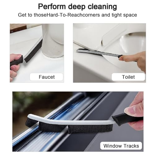 Crevice Cleaning Brush, Multifunctional Gap Cleaning Brush Tools with Hard Nylon Bristles, Ideal for Bathroom, Kitchen, Sink, Window, Black 6Pack