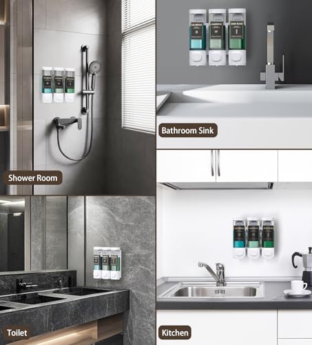 Luxspire Shampoo and Conditioner Dispenser, No Drill Wall Mounted Shower Soap Dispenser 3 Chamber with Waterproof Labels, Easy Refill Soap Dispenser for Bathroom Hotel Kitchen, White - color: White, size: 3 Chamber