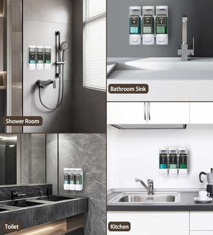 Luxspire Shampoo and Conditioner Dispenser, No Drill Wall Mounted Shower Soap Dispenser 3 Chamber with Waterproof Labels, Easy Refill Soap Dispenser for Bathroom Hotel Kitchen, White - color: White, size: 3 Chamber