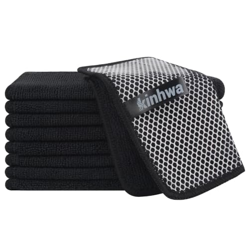 KinHwa Kitchen Washcloths for Dishes Absorbent Microfiber Dish Cloths Quick Dry Dish Rags with Poly Scour Scrub Side Ideal for Kitchen Cleaning (Black, 7inchx7inch 9 Pack) - color: Black, size: 7inchx7inch 9 Pack