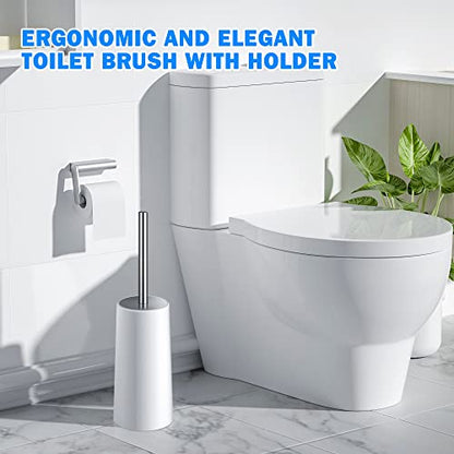 Toilet Brush and Holder, Toilet Brush with 304 Stainless Steel Long Handle, Toilet Bowl Brush for Bathroom Toilet-Elegant-Cleaning-Bristles(White) - color: White