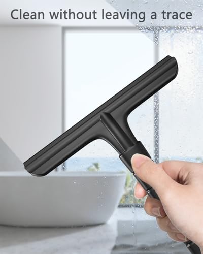 Shower Squeegee for Shower Glass Doors, 8 in Ergonomic Silicone Blade | Multi-Surface Bathroom Squeegee - Tile Window Mirror Home Car Cleaner Tool, Built-in Hook, Rust-Proof, Streak-Free No-Squeak