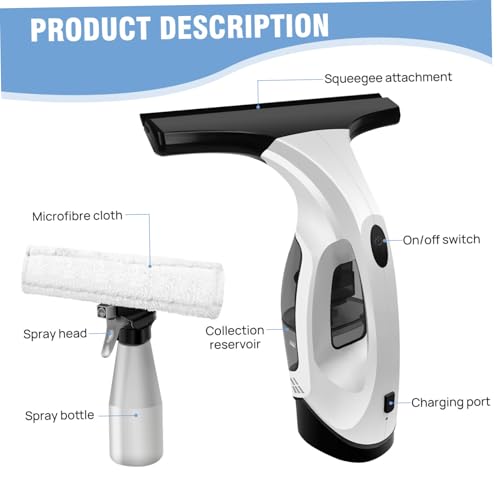 Window Vacuum Squeegee Cordless Electric Window Cleaner Squeegee Sparkling Finish Mirror Cleaner Tool for Showers Glass Countertops Tiles Vacuum, Electric, Vacuu