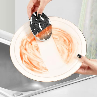 Bats Flying Halloween Dish Scrub Sponges Kitchen Non Scratch Reusable Compressed Cellulose Sponge Hanging for Household Cleaning Washing Dishes Pots and Pans 3 Pack - color: Pattern18