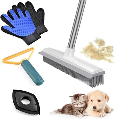 Enmaipet Carpet Rake for Pet Hair Removal, Reusable Pet Hair Remover with 48” Adjustable Long Handle, Pet Hair Remover Gloves, Dog Hair Rake Brush for Rugs, Mats, Couch, Furniture