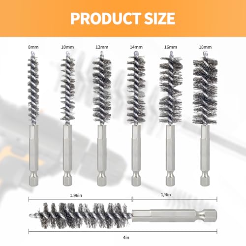Bore Brush for Drill – 6pcs Stainless Steel Wire Tube Brush in Different Sizes, Twisted Wire Cleaning Brush with 1/4" Hex Shank, bore Brush Copper Pipe Cleaner for Power Drill & Tube Cleaning - style: 6pcs