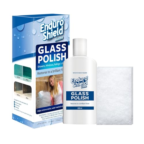 EnduroShield Shower Door Glass Polish – Water Spot Remover & Hard Water Stain Cleaner for Cloudy Shower Doors – Removes Soap Scum, Limescale & More – 7.4 fl oz