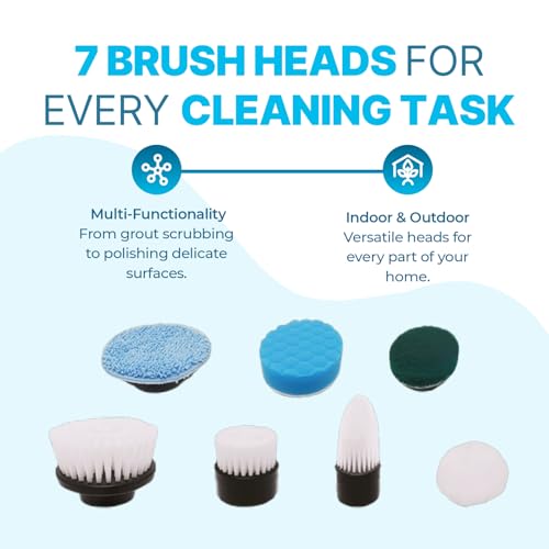 PURSONIC Cordless Rechargeable Power Scrubber Brush with 7 Heads - Extendable & Versatile for Effortless Cleaning