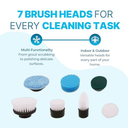 PURSONIC Cordless Rechargeable Power Scrubber Brush with 7 Heads - Extendable & Versatile for Effortless Cleaning
