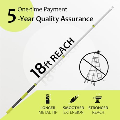 【Upgrade Anti Rotation 】 24ft High Reach Duster Kit,5-18ft Lightweight Aluminum Alloy Extension Rod,7-Piece Set,210° Steering Head Clean Various Angle,for Cleaning Ceiling,High Wall - size: 18Ft