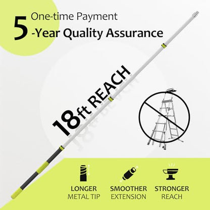 【Upgrade Anti Rotation 】 24ft High Reach Duster Kit,5-18ft Lightweight Aluminum Alloy Extension Rod,7-Piece Set,210° Steering Head Clean Various Angle,for Cleaning Ceiling,High Wall - size: 18Ft