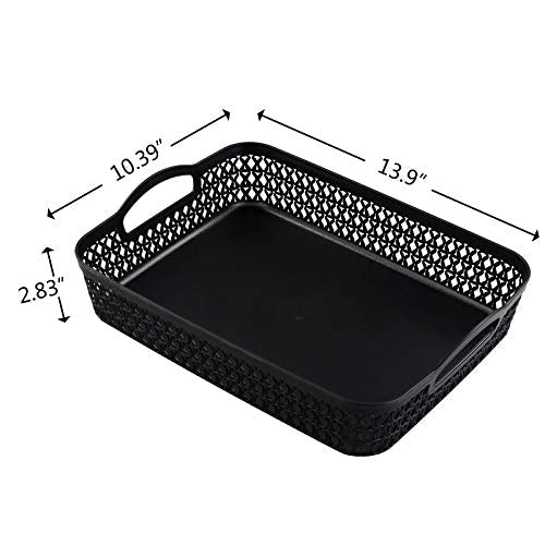 Large Plastic Storage Basket Tray with Handle, Black, Pack of 6 - size: large