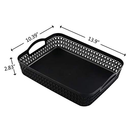 Large Plastic Storage Basket Tray with Handle, Black, Pack of 6 - size: large