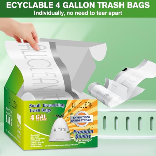 Trash Bags 4 Gallon Small Kitchen Drawstring Bathroom Garbage Bags, Fit 2-4 Gal Bins,Extra Strong&Leak-Proof,Unscented&Recyclable Trash Can Liners for Bathroom Home Office Bedroom Lawn - style: 2-4 Gallon-White
