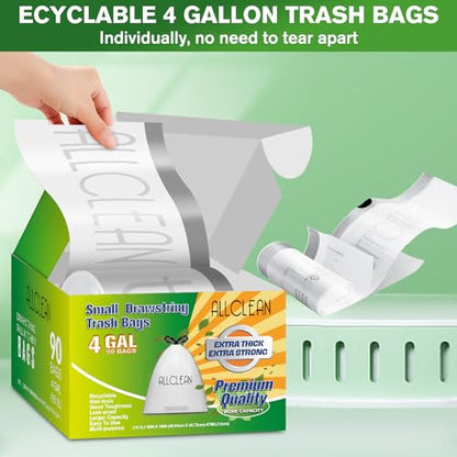 Trash Bags 4 Gallon Small Kitchen Drawstring Bathroom Garbage Bags, Fit 2-4 Gal Bins,Extra Strong&Leak-Proof,Unscented&Recyclable Trash Can Liners for Bathroom Home Office Bedroom Lawn - style: 2-4 Gallon-White