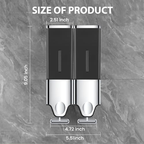 EHORIA 2-in-1 Quadrate Dispensers for The Shower,Shower soap Dispenser,Conditioner Dispenser, Shampoo Dispenser,No Drilled Wall Mounted Distributor,Hotel,Bathroom,Home - color: Double, Black