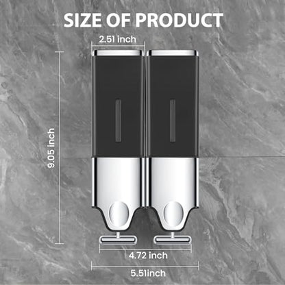 EHORIA 2-in-1 Quadrate Dispensers for The Shower,Shower soap Dispenser,Conditioner Dispenser, Shampoo Dispenser,No Drilled Wall Mounted Distributor,Hotel,Bathroom,Home - color: Double, Black