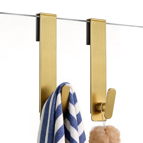 Shower Door Hooks 8 Inch,Extended Heavy Duty Shower Hooks for Towels,Over the Towel Hooks for Bathroom Frameless Glass Door (Gold,2 Pack) - color: Gold, size: 8 Inch-For 3/8" Thick Glass (2 Pack)