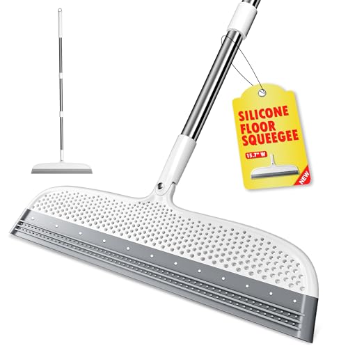 Silicone Floor Squeegee, 180° Rotating Air Broom, Squeegee for Floor with a Long Handle, Magic Broom for Water and Pet Hair Removal on Bathroom Floors, Tile, Deck and Glass, Indoor Cleaning Tool - size: [Hot] 15.7" | Soft TPR Silicone with Raised Dots