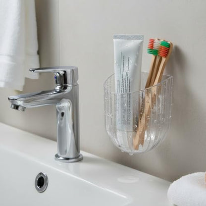 Wall Mounted Storage Holder, Transparent PS Plastic, Clear transparent white, 3.9x3.5x1.9 Inch, Adhesive Organizer for Cosmetics, Phone, Remote (White) - color: White