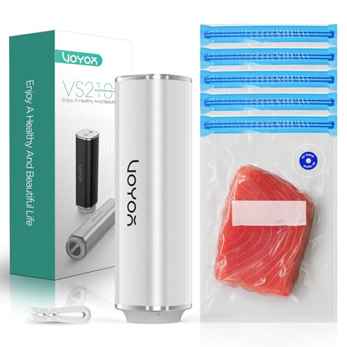 VOYOR Handheld Vacuum Sealer, Portable Vacuum Sealer Kit with Vacuum Bags Cordless Automatic Vacuum Pump for Food Preservation Type-C Charging and Long Lasting Food Vacuum (1 Pump+5 Bags) - color: Silver
