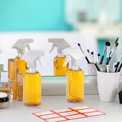 Norme 24 Pcs Glass Spray Bottles with Funnels and Labels 8 oz Refillable Cosmetic Empty Spray Containers with Trigger Squirt Containers for Essential Oil Cleaning Solutions (Transparent) - color: Transparent