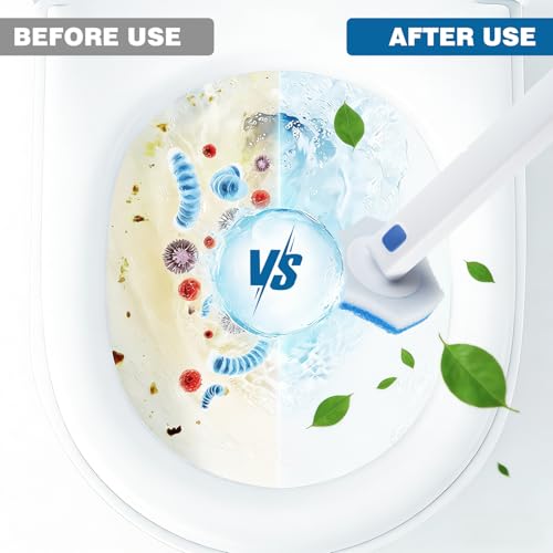 Disposable Toilet Brush Set with Holder, White and Blue, Includes 16 Cleaning Refills (1+16 Refills) - size: 1+16 Refills