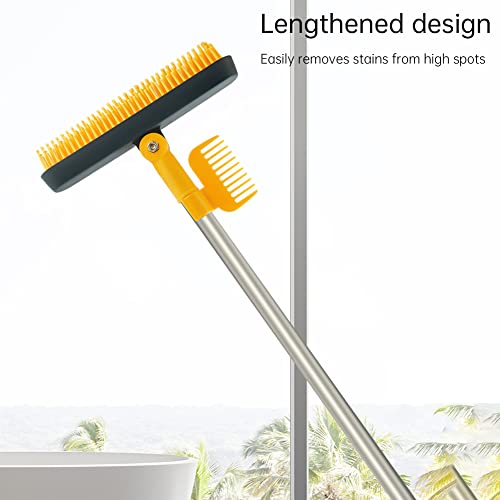 3 in 1 Floor Scrub Brush with Squeegee and Long Handle, 3 in 1 Silicone Crevice Grout Brush with 180 Degree Rotating Head for Floor Kitchen Bathroom Wall Deck Tile Cleaning - color: White