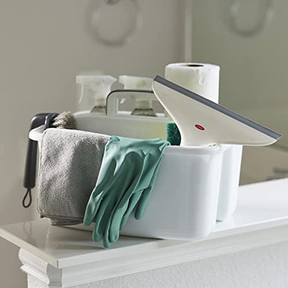 Gracious Living Storage Caddy, 2-Compartment Portable Plastic Tote with Handle for Cleaning Supplies, Craft Organization, & Makeup, White/Gray - size: 1 Pack