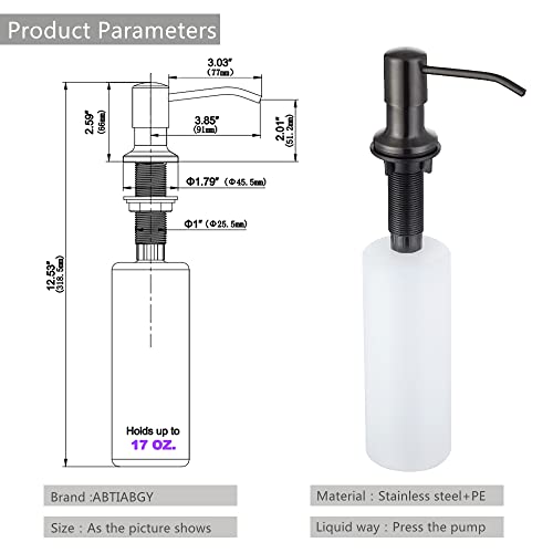 Soap Dispenser for Kitchen Sink, Lotion Dispenser for Kitchen Sink Stainless Steel Pump Head, with 17 Ounce Soap Bottle Refill from The Top,Soap Pump for Kitchen Sink Gun Metal - color: Gun Metal