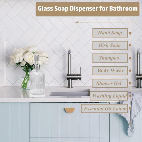 14Oz Clear Soap Dispenser Bathroom, Glass Hand Soap Dispensers with Stainless Steel Pump, Refillable Dish Soap Dispenser for Kitchen, Countertop Soap Dispensers - color: Clear Vertical