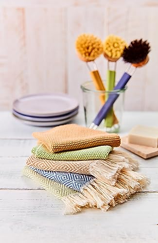 Redecker Dish Brush Set, Silicone Handle – Reed with Tampico & Horsehair Heads – Sustainable Cleaning System, Made in Germany - color: Reed