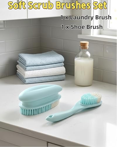 2 Pack Soft Bristle Cleaning Scrub Brush Laundry Brush Scrubber Brush for Clothes, Carpet and Fabric Stain Removal, Scrubbing Brush with Ergonomic Handle (Blue) - color: Blue