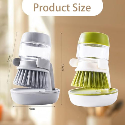 Dish Brush with Soap Dispenser, Dishwashing Kitchen Scrub Brushes Dish Scrubber with Holder Drip Tray, for Cleaning Pan, Pot, Sink (A-Green) - color: A-green