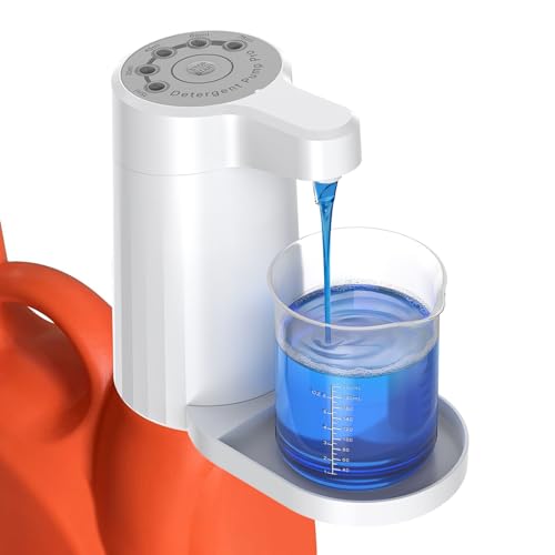 Electric Laundry Detergent Dispenser Pump, One-Press 15-75ml, Fast Dispense from-Large-Container, Rechargeable 2Ah, No-Spill, for Liquid Soap, Fabric Softener, Laundry Room Organization (White)