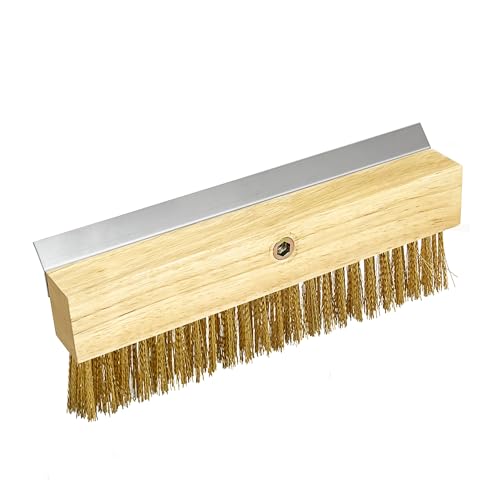 Wood Brush Head with Steel Scraper 9.6 Inch Pizza Oven Brush Brass Bristles Replacement Brush Head - size: 9.8 Inch