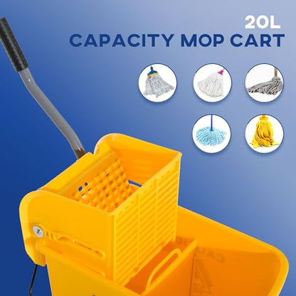 5.5Gallon Industrial Grade Mop Bucket with Adjustable Wringer, Vibrant Yellow Weather-Proof Finish, Effortless Cleaning for Efficient Cleanup