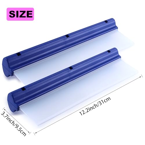 2 Pcs T Bar Car Squeegee for Window Cleaning, Silicone Car Squeegee for Drying Professional Flexible One Pass Water Blade Auto Water Blade Cleaning for Windshield, Glass, Bathroom, 12 Inch - color: 2pcs Blue