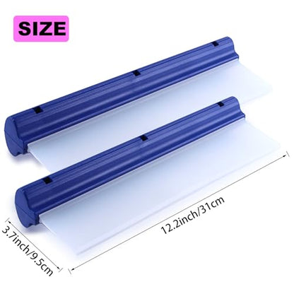 2 Pcs T Bar Car Squeegee for Window Cleaning, Silicone Car Squeegee for Drying Professional Flexible One Pass Water Blade Auto Water Blade Cleaning for Windshield, Glass, Bathroom, 12 Inch - color: 2pcs Blue