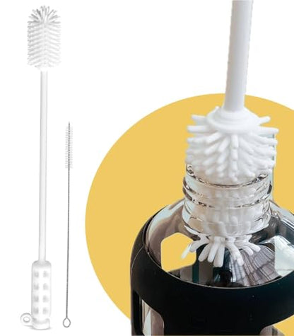purifyou 16” Platinum Silicone Bottle Brush Set - Long Handle Bottle Cleaning Brush with Nylon Detail Brush, Non-Scratch Water Bottle Cleaner for Tumblers, Glass Jars, etc