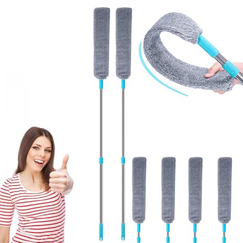 Retractable Gap Dust Cleaning Artifact, Flat Duster, Retractable Microfiber Dust Brush Gap Mop for Cleaning (2mop + 4cloth) - color: 2mop + 4cloth