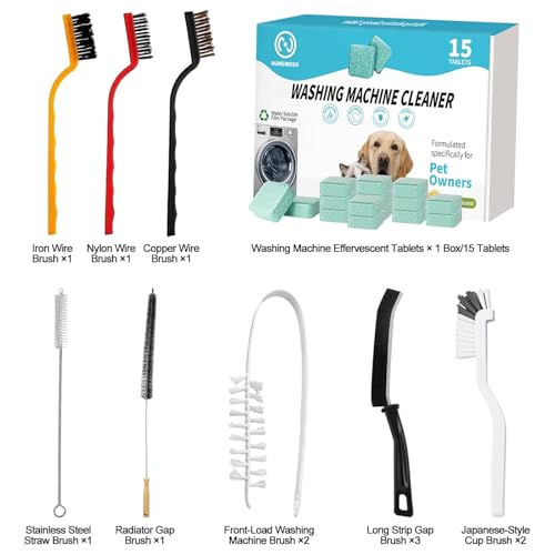 Washing Machine Cleaner, Washer Machine Cleaner Tablets 15 Pcs + Dryer Vent Cleaner Kit 12 Pack, Crevice Cleaning Brush for Bathroom, Shower & Kitchen, All-in-One Multi-Surface Scrubbing Brushes - color: Green 27 Pack