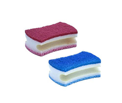 Non-Scratch Scrub Sponge with A Comfortable Grip, Heavy Duty Duel Sided Kitchen Scrubber Sponge Cellulose Scrub Sponge, Scratch Free, with Scouring Pad Set, Pack of 2, Blue-Red/Pink, by Superio - color: Red-blue