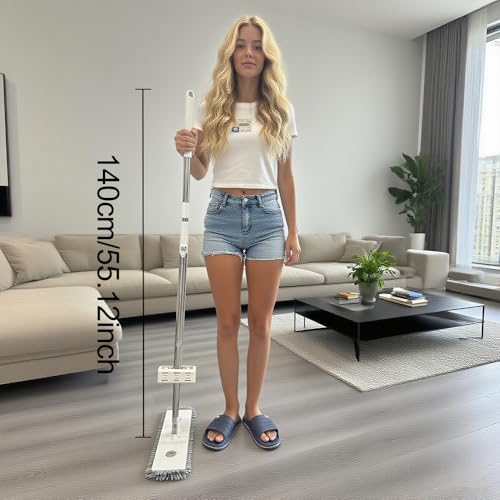 Hand-Free Self Microfiber Cleaning Mop Set - Dry & Wet Use for Hardwood Floors，Wood，Tile & Vinyl with 2pcs Large 45cm/17.72inch Washable Chenille Pads (Mop with 2 Fibers)