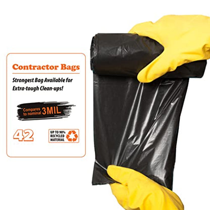 Contractor Garbage Bags 42 Gallon - Pack Of 20 Black 3 mil Strength Heavy Duty Trash Bags Garbage Bags, 32”X46” Heavy Duty Plastic Construction Contractor Bags - Trash Can Liners