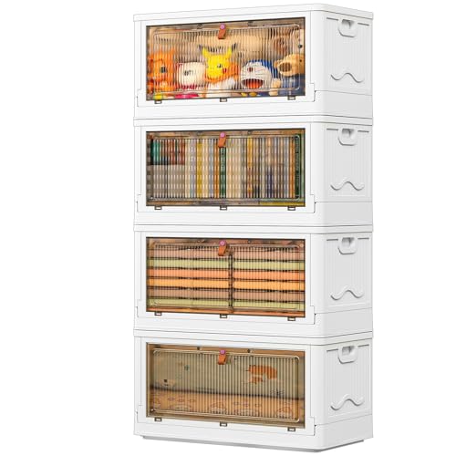 YFXCVSL 4 Tier Plastic Storage Bins with Lid 102QT, Stackable Storage Containers with Wheels, Folding Storage Boxes, Stackable Storage Bins, Organizers and Storage for Living Room - size: 4-Tier&4Lids 102QT