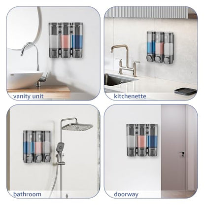 Shampoo and Conditioner Dispenser 3 Chamber No Drill,Shower Soap Pump Dispenser Wall Mounted,Body Wash Dispenser,Shower Gel Shampoo Holder for Bathroom Accessories, (Gun 3) - color: Gun 3