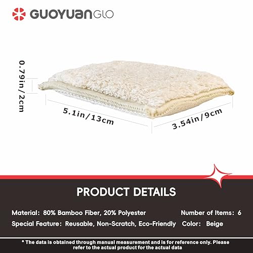 Bamboo Kitchen Sponges Heavy Duty Natural Cleaning Sponges Non-Scratch Dish Sponge for Dishes, Pots and Pans-Beige,6 Pack - color: Beige
