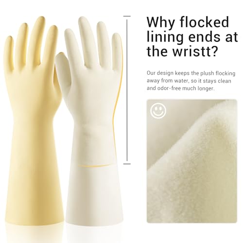 ThxToms 2 Pair Nitrile Dishwashing Cleaning Gloves,with Cotton Flocked Liner,Skin-Friendly & Anti-Slip Design,Y&P - size: Medium