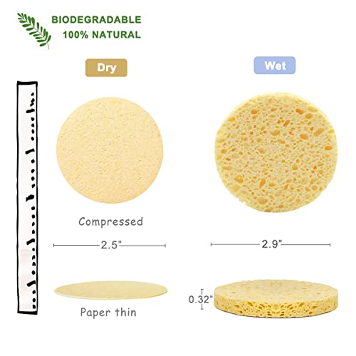 50-Count Compressed Facial Sponges for Daily Cleansing and Gentle Exfoliating, 100% Natural Cellulose Spa Sponge Perfect for Removing Dead Skin, Dirt and Makeup - color: Yellow
